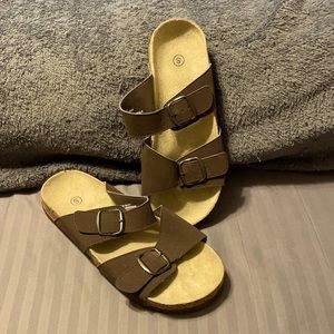 Brown buckle sandals